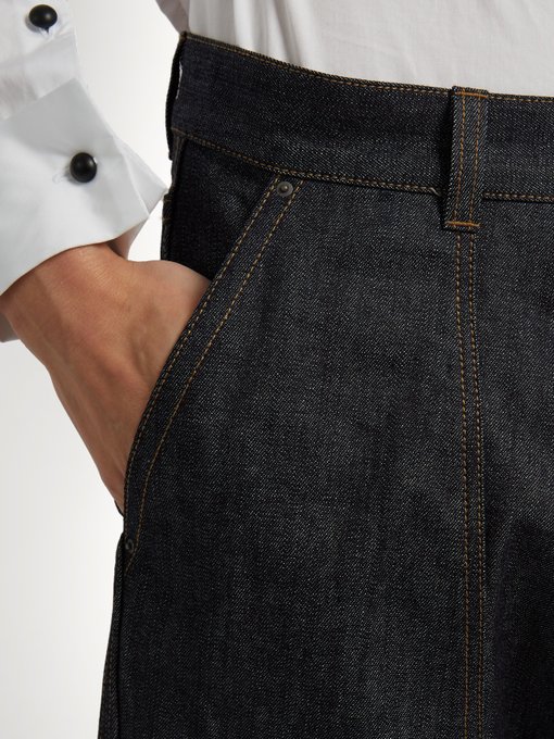 YOHJI YAMAMOTO Cropped Dropped-Crotch Jeans, Colour: Dark-Blue | ModeSens