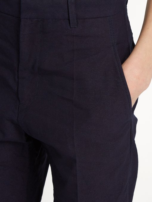 YOHJI YAMAMOTO High-Rise Slim-Fit Cropped Cotton Trousers, Colour ...