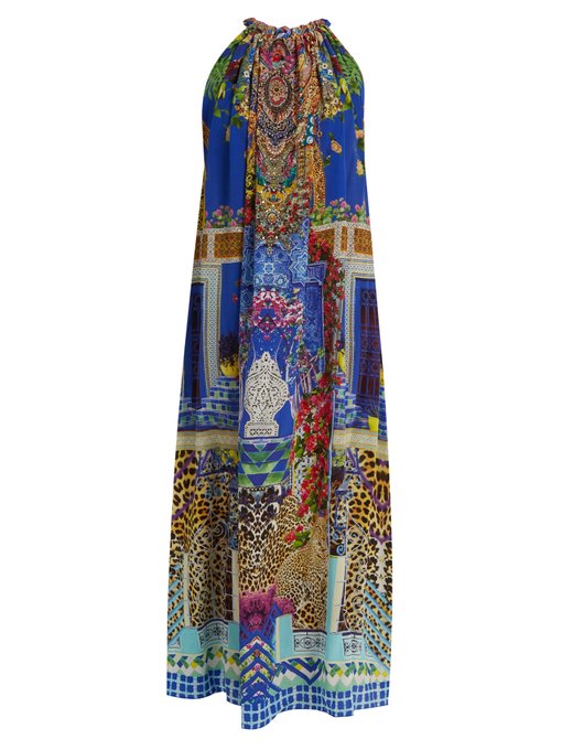 CAMILLA Bohemian Bounty-Print Silk Dress, Colour: Blue | ModeSens