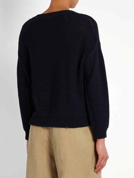 VINCE Round-Neck Cotton-Blend Sweater, Colour: Navy | ModeSens