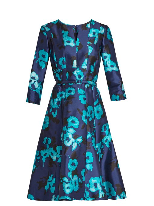 4 Stores: OSCAR DE LA RENTA Floral Print Silk & Cotton Mikado Dress ...