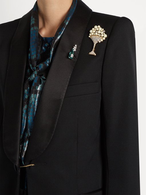 Satin-lapel embellished-brooch wool tuxedo jacket | Marc Jacobs ...