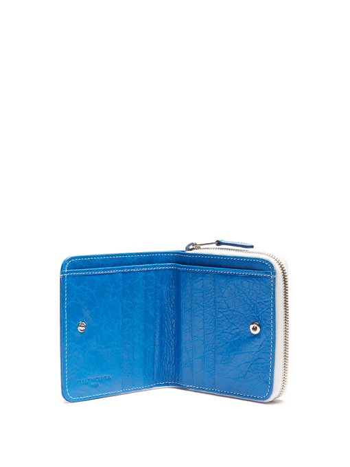 BALENCIAGA Bazar Zip-Around Leather Wallet, Colour: Blue And White ...