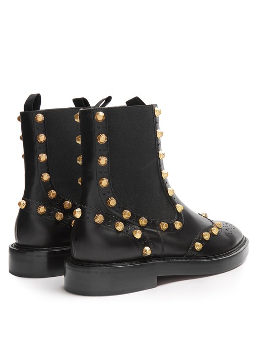 BALENCIAGA Studded Brogue Chelsea Boots in Colour: Black | ModeSens