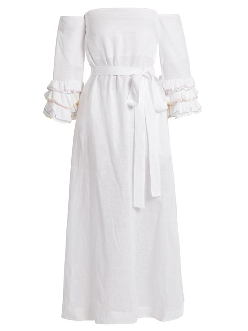 LISA MARIE FERNANDEZ Rosie Off-The-Shoulder Linen Dress, Colour: White ...