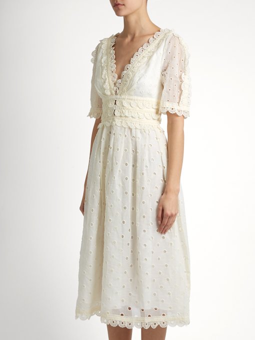 Winsome Tea broderie-anglaise cotton midi dress | Zimmermann ...