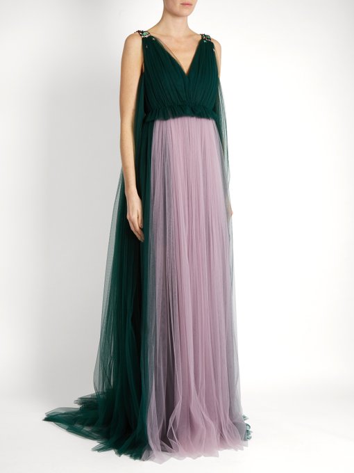 Sequin-embellished V-neck tulle gown | Delpozo | MATCHESFASHION UK