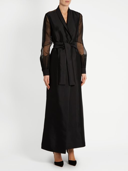 GABRIELA HEARST Jolies Sheer-Sleeve Tie-Waist Coat in Colour: Black ...