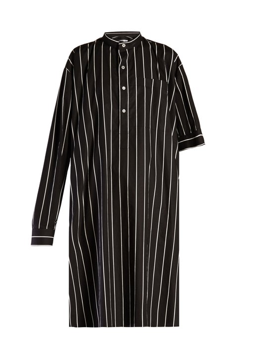 2 Stores In Stock: BALENCIAGA Asymmetric-Sleeve Striped Shirtdress ...