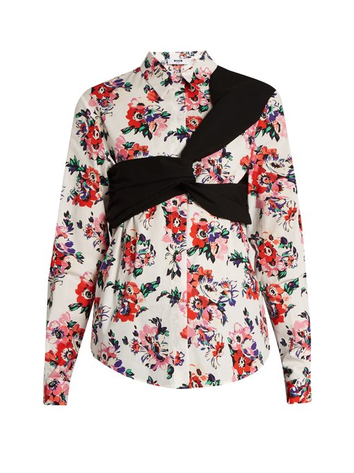 Floral-print twisted-panel cotton shirt | MSGM | MATCHESFASHION UK