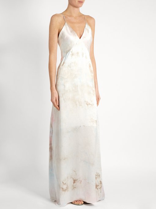 Tie Dye V Neck Sleeveless Silk Satin Gown Galvan Matchesfashion Uk