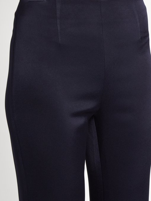 GALVAN High-Rise Wide-Leg Satin Trousers, Navy | ModeSens
