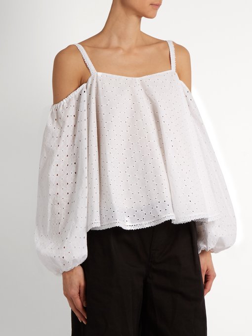 Puff-sleeve off-the-shoulder broderie-anglaise top | Anna October ...