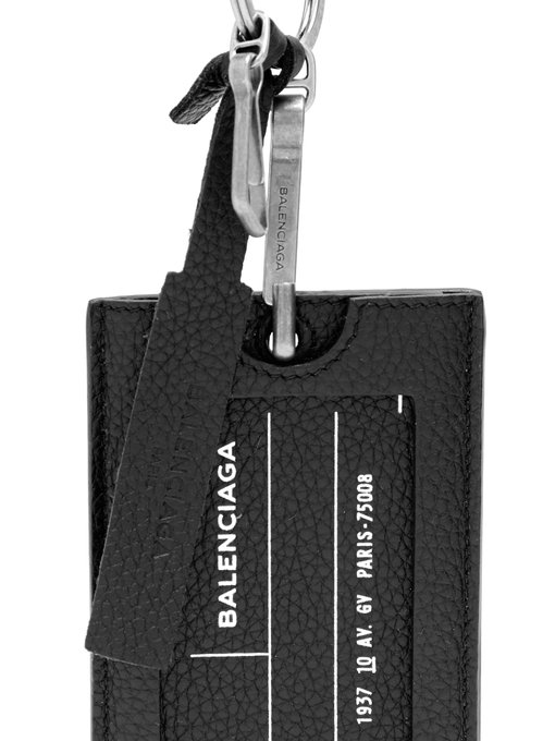 Leather luggage-tag key ring 