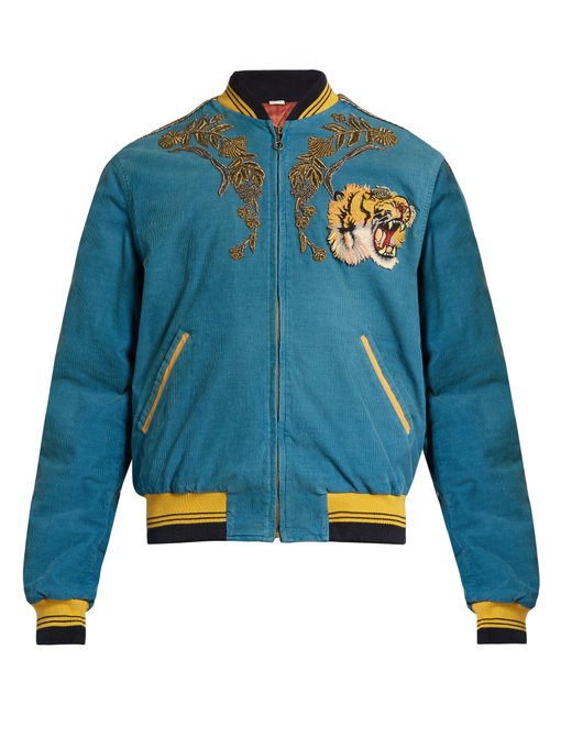 Dragon-embroidered corduroy bomber jacket | Gucci | MATCHESFASHION US