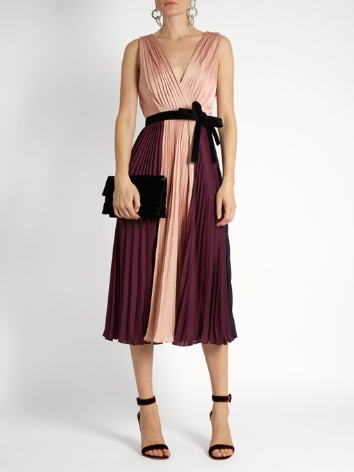 ROKSANDA Kora Tri-Colour Pleated Satin Dress in Colour: Rose-Pink ...