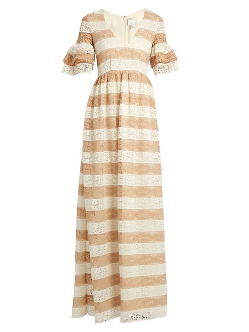 Cora V-neck striped floral-lace gown | HUISHAN ZHANG | MATCHESFASHION ...