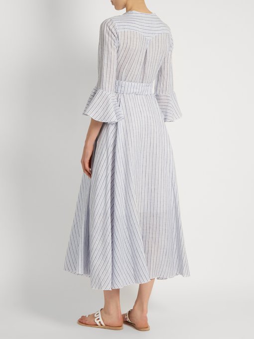 Fluted-sleeve striped linen dress | Gül Hürgel | MATCHESFASHION.COM US