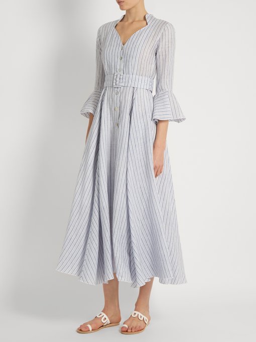 Fluted-sleeve striped linen dress | Gül Hürgel | MATCHESFASHION US