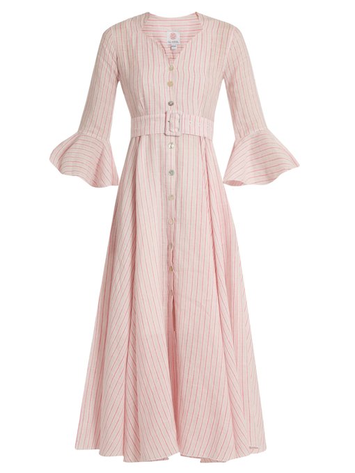 Fluted-sleeve striped linen dress | Gül Hürgel | MATCHESFASHION.COM US
