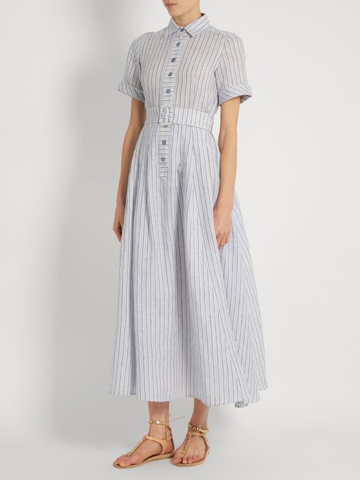 Short-sleeved striped cotton and linen-blend dress | Gül Hürgel ...