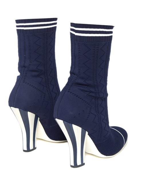 FENDI Candy Striped Heel Sock Sneaker Boots in Navy | ModeSens