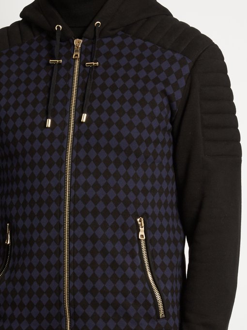 Hooded harlequin-print zip-up cotton sweatshirt | Balmain ...