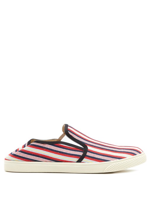 Striped canvas backless slip-on 
