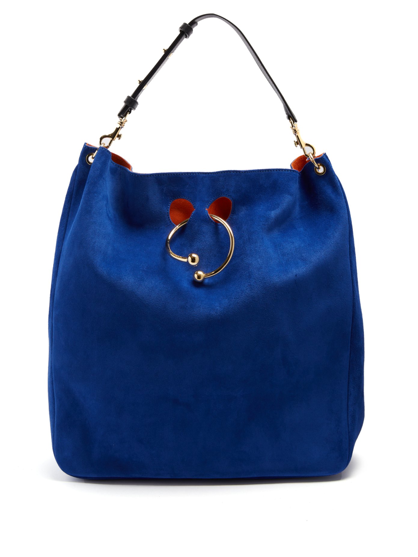 blue suede hobo bag