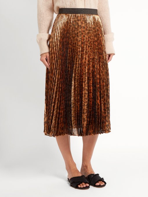 Leopard-print pleated lamé midi skirt | Christopher Kane ...