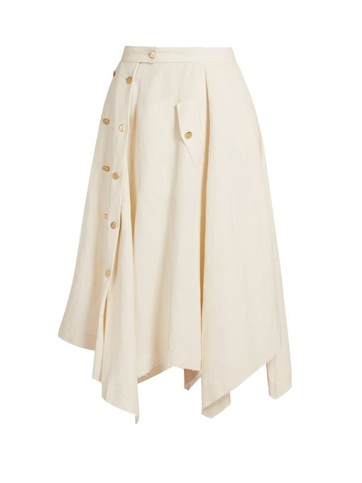 Asymmetric raw-hem linen-blend midi skirt | Loewe | MATCHESFASHION UK