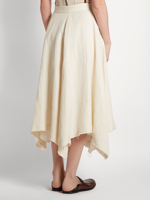 Asymmetric raw-hem linen-blend midi skirt | Loewe | MATCHESFASHION UK