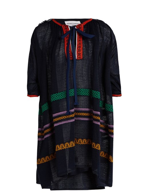 Tie-neck embroidered linen-blend dress | Sonia Rykiel | MATCHESFASHION UK