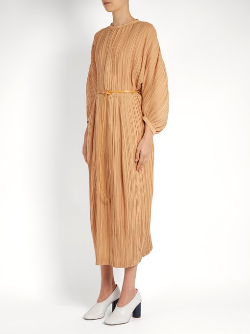 JIL SANDER Carillon Zip-Front Pleated Silk Dress in Colour: Beige ...