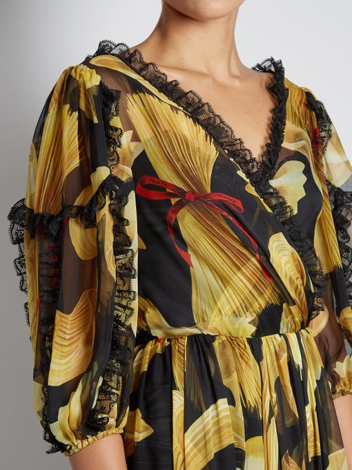 Pasta-print silk-chiffon midi dress | Dolce & Gabbana | MATCHESFASHION US