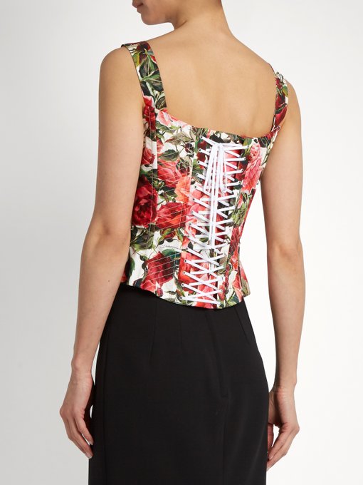 Rose-print cotton-poplin bustier top | Dolce & Gabbana | MATCHESFASHION US