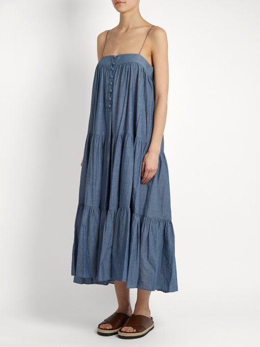 APIECE APART Tangiers Sleeveless Cotton-Chambray Dress in Denim | ModeSens