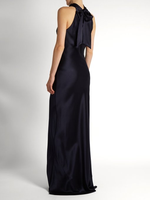 Tie-neck silk-satin gown | Galvan | MATCHESFASHION US