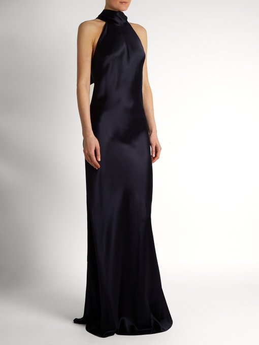 Tie-neck silk-satin gown | Galvan | MATCHESFASHION US
