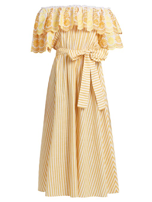 Off-the-shoulder striped cotton-blend dress | Gül Hürgel ...
