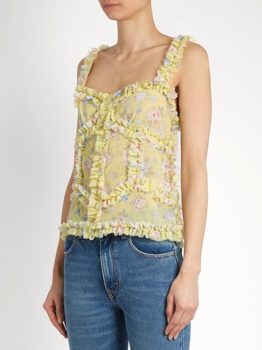 ATTICO Ana Ruffled Floral-Print Silk-Chiffon Camisole in Yellow | ModeSens