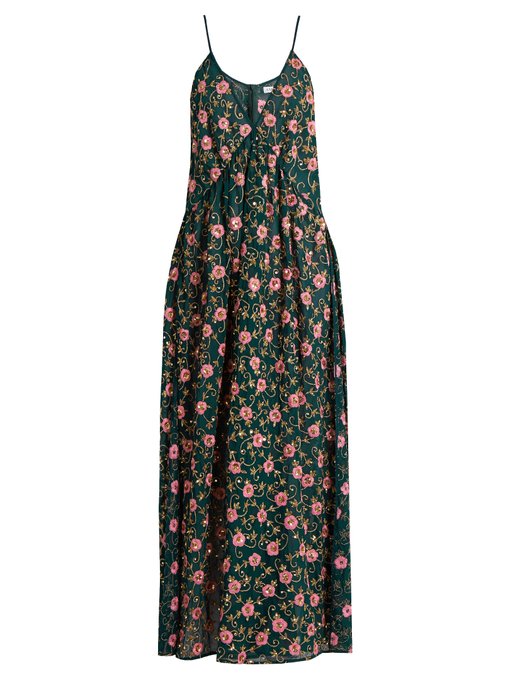 Floral-embellished side-slit silk-georgette dress | Ashish ...