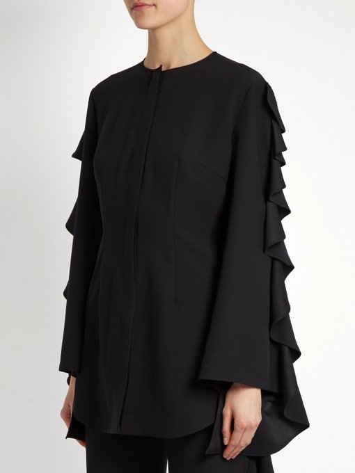 Collarless bell-sleeved cady blouse | Sara Battaglia | MATCHESFASHION US