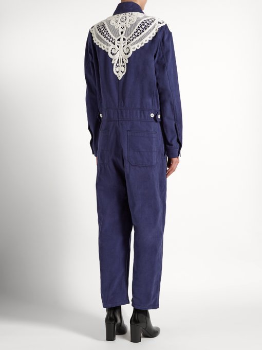 Lace-appliqué brushed-twill jumpsuit | Burberry | MATCHESFASHION.COM US