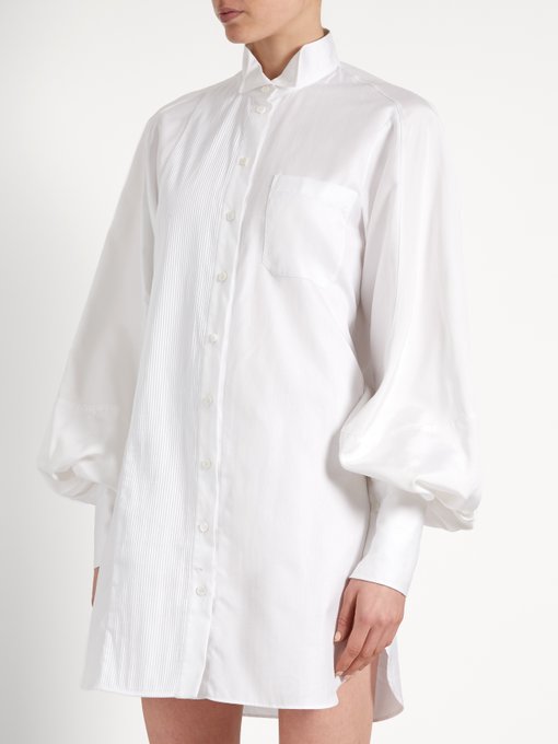 Exaggerated-sleeve herringbone-cotton shirtdress | Burberry ...