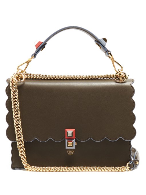 FENDI Kan I Scalloped Leather Shoulder Bag, Black/Multi, Brown in ...