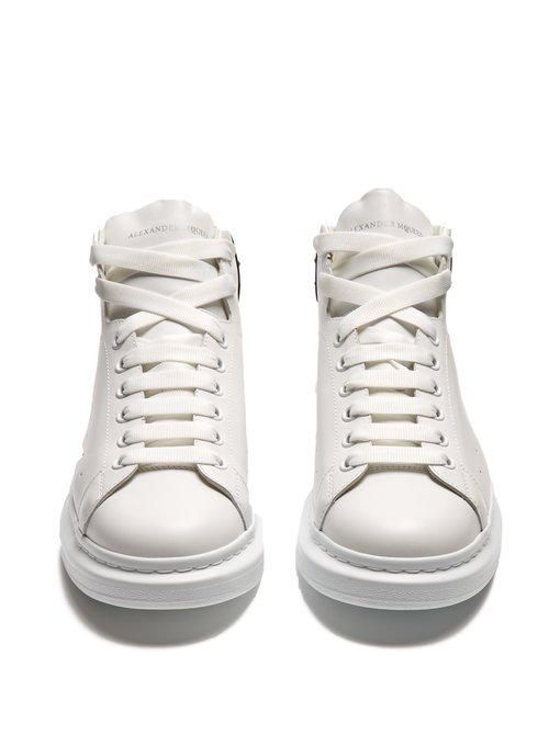 Raised-sole high-top embellished leather trainers | Alexander McQueen ...