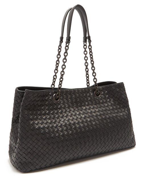 BOTTEGA VENETA Intrecciato Medium Double-Chain Tote Bag, Black | ModeSens