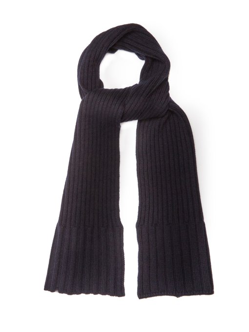 BOTTEGA VENETA Ribbed-Knit Cashmere Scarf, Colour: Dark-Navy | ModeSens