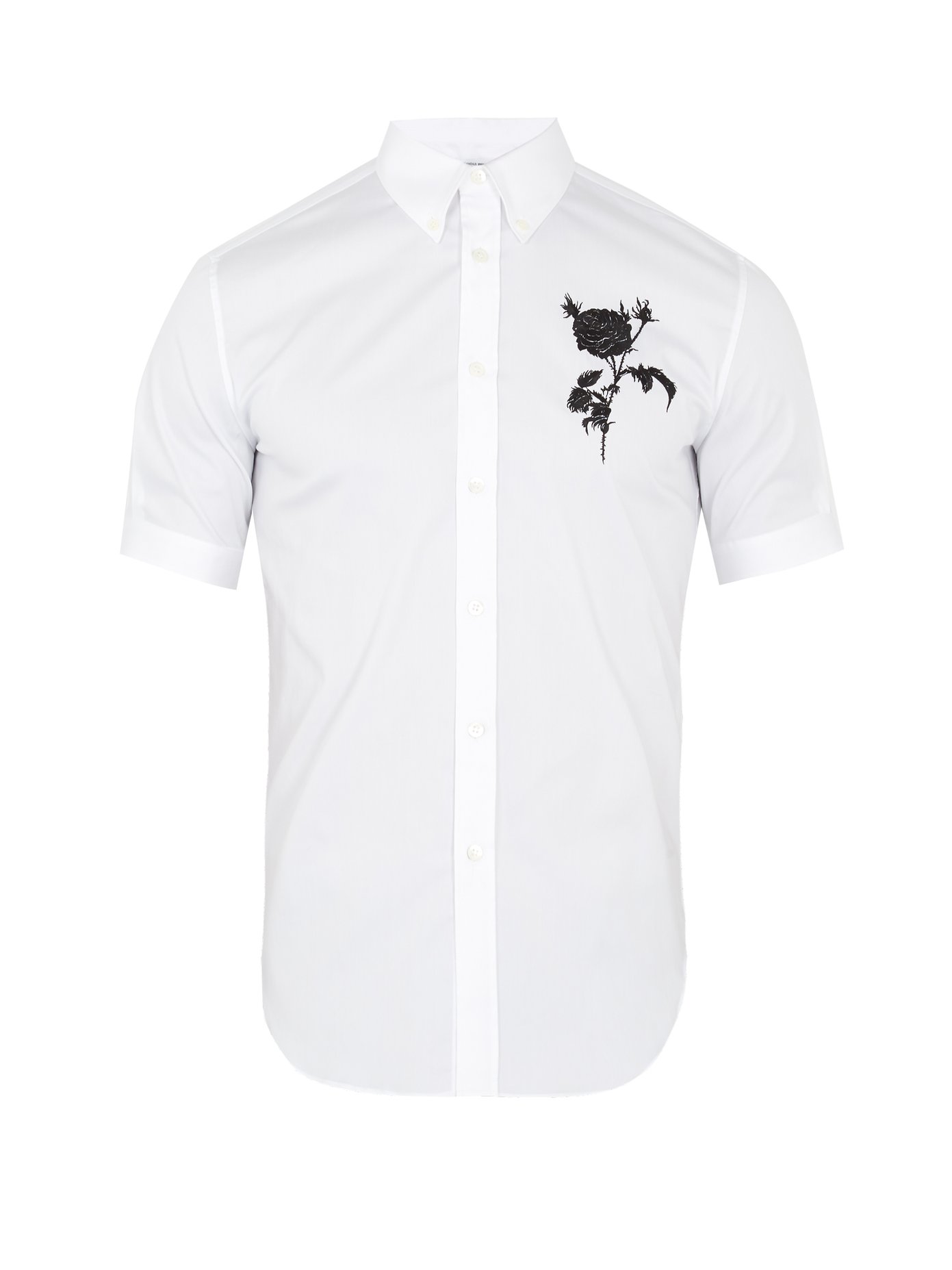 Rose-embroidered cotton-blend shirt 